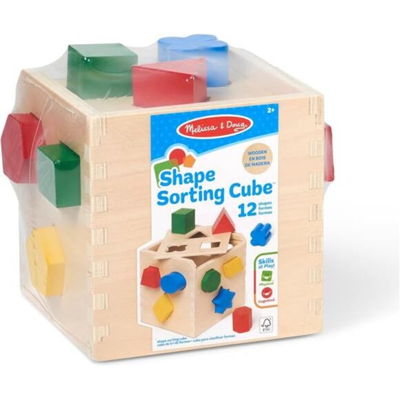Melissa & Doug Shape Sorting Cube - Classic Wooden Toy With 12 Shapes - Picture 4 of 7